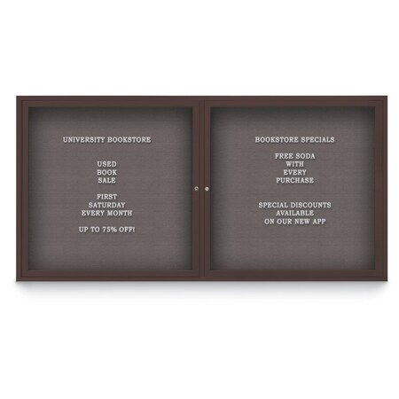 United Visual Products 72"x48" 3-Door Enclosed Outdoor Letterboard, Grey Felt/Bronze UV1164D-BRONZE-GREY